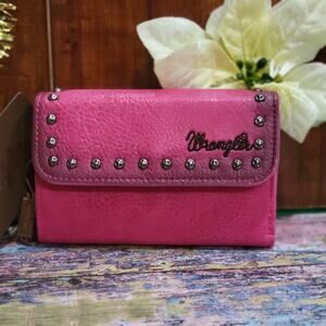 Wrangler Women Wallet Small Trifold Vegan Leather Purse Hot pink With Keychain